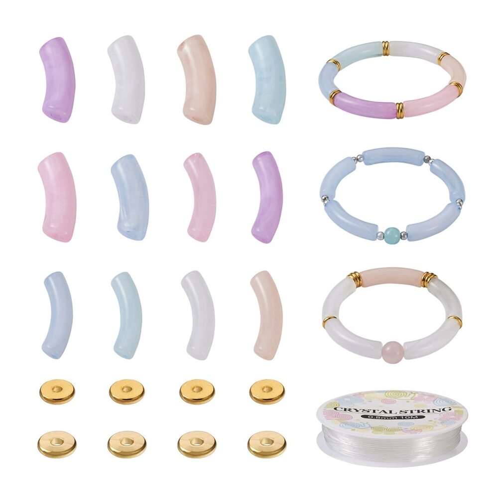 5983 120Pcs Acrylic Chunky Tube Beads Kit with Flat Round Brass Spacer
